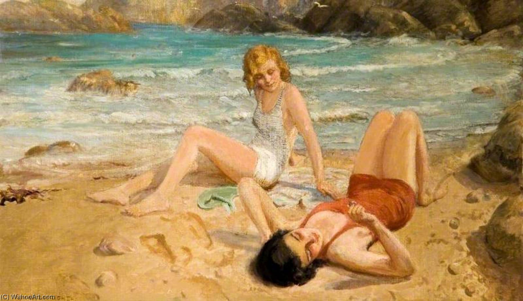 Wikioo.org - The Encyclopedia of Fine Arts - Painting, Artwork by Rowland Wheelwright - Two Girls on a Beach