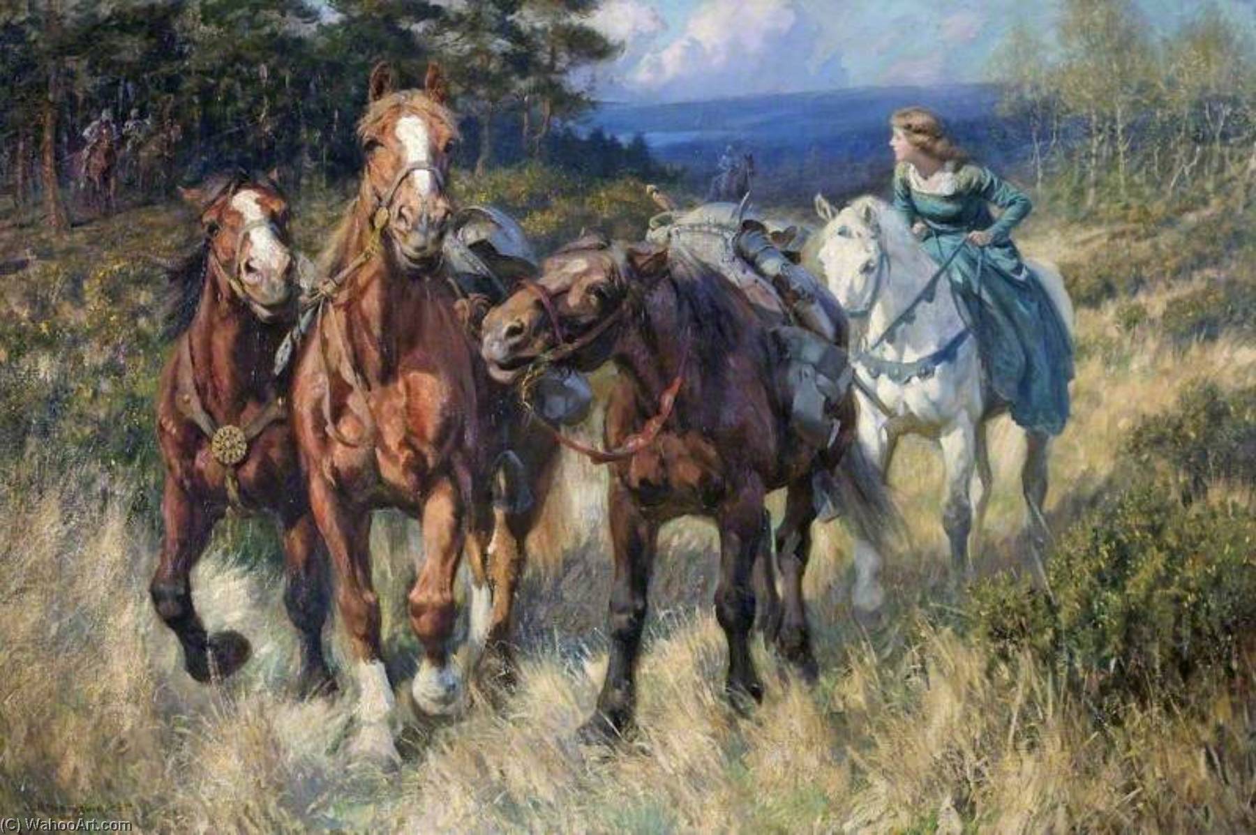 Wikioo.org - The Encyclopedia of Fine Arts - Painting, Artwork by Rowland Wheelwright - Enid Driving the Robbers' Horses