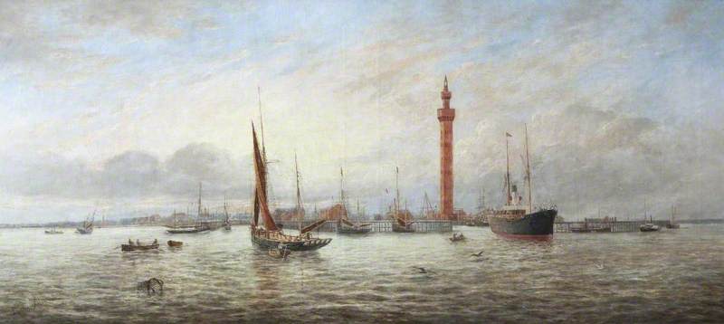 Wikioo.org - The Encyclopedia of Fine Arts - Painting, Artwork by George Vemply Burwood - Grimsby Docks, Lincolnshire
