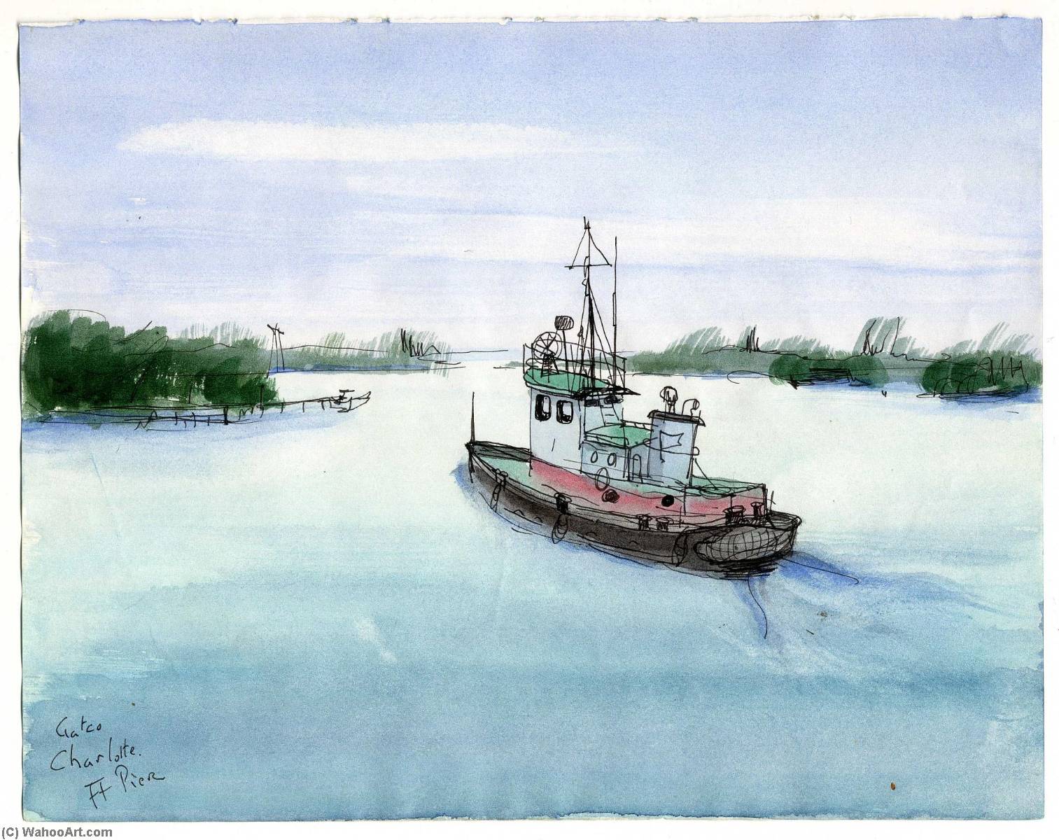 Wikioo.org - The Encyclopedia of Fine Arts - Painting, Artwork by Theodore Hancock - Tugboat at Fort Pierce