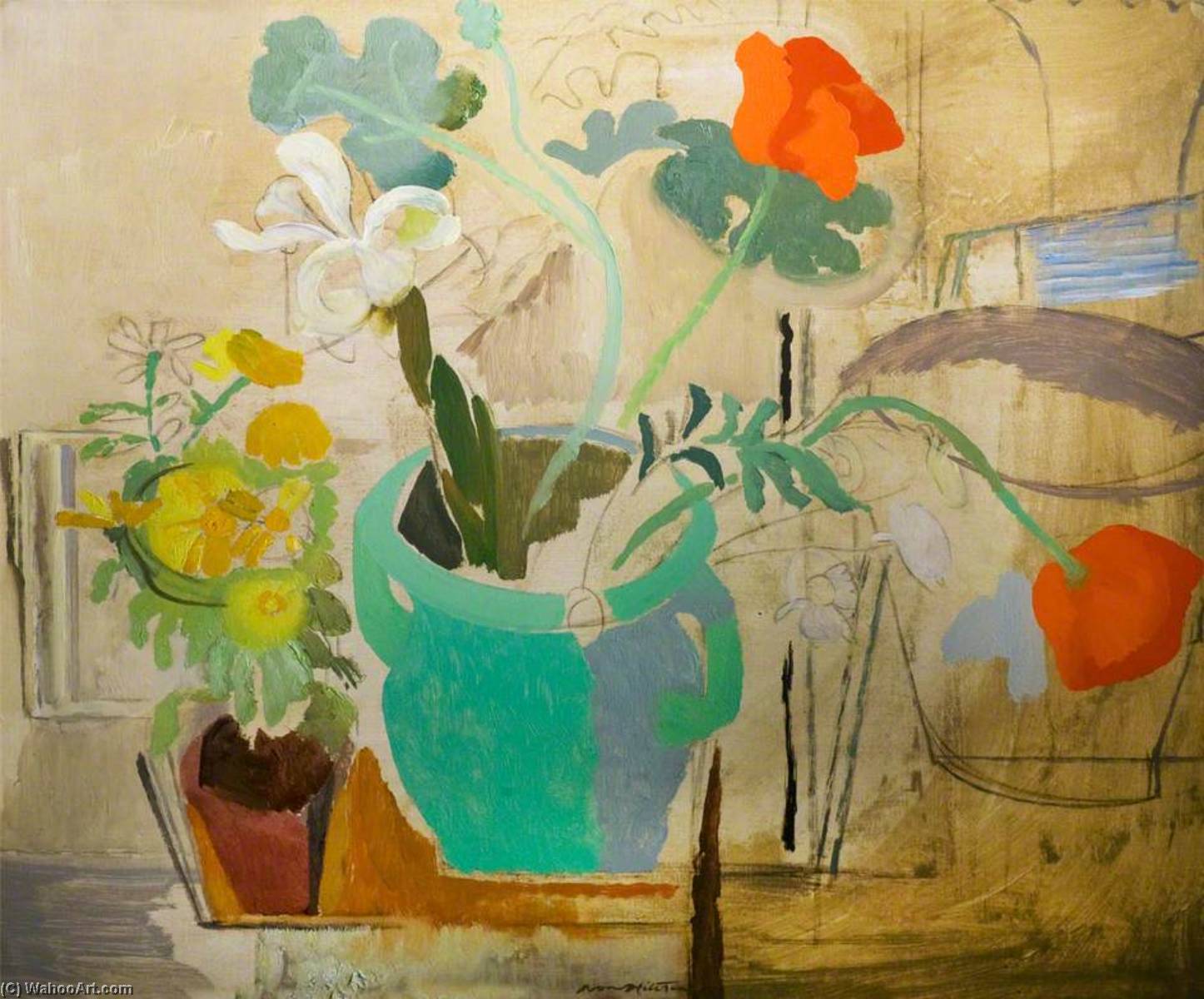 Wikioo.org - The Encyclopedia of Fine Arts - Painting, Artwork by Ivon Hitchens - Poppies in a Green Bowl