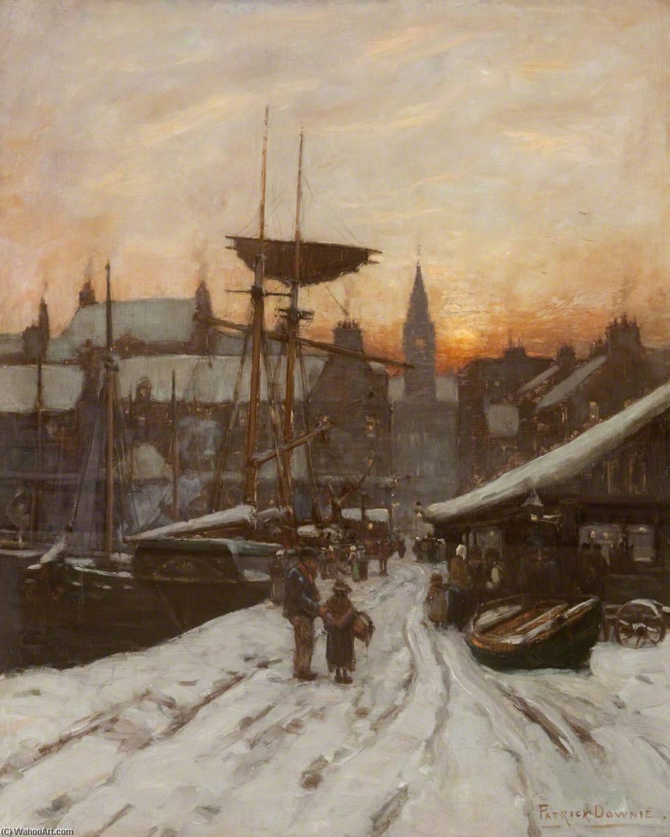 Wikioo.org - The Encyclopedia of Fine Arts - Painting, Artwork by Patrick Downie - A Winter Sunset, Mid Quay, Greenock, 1888