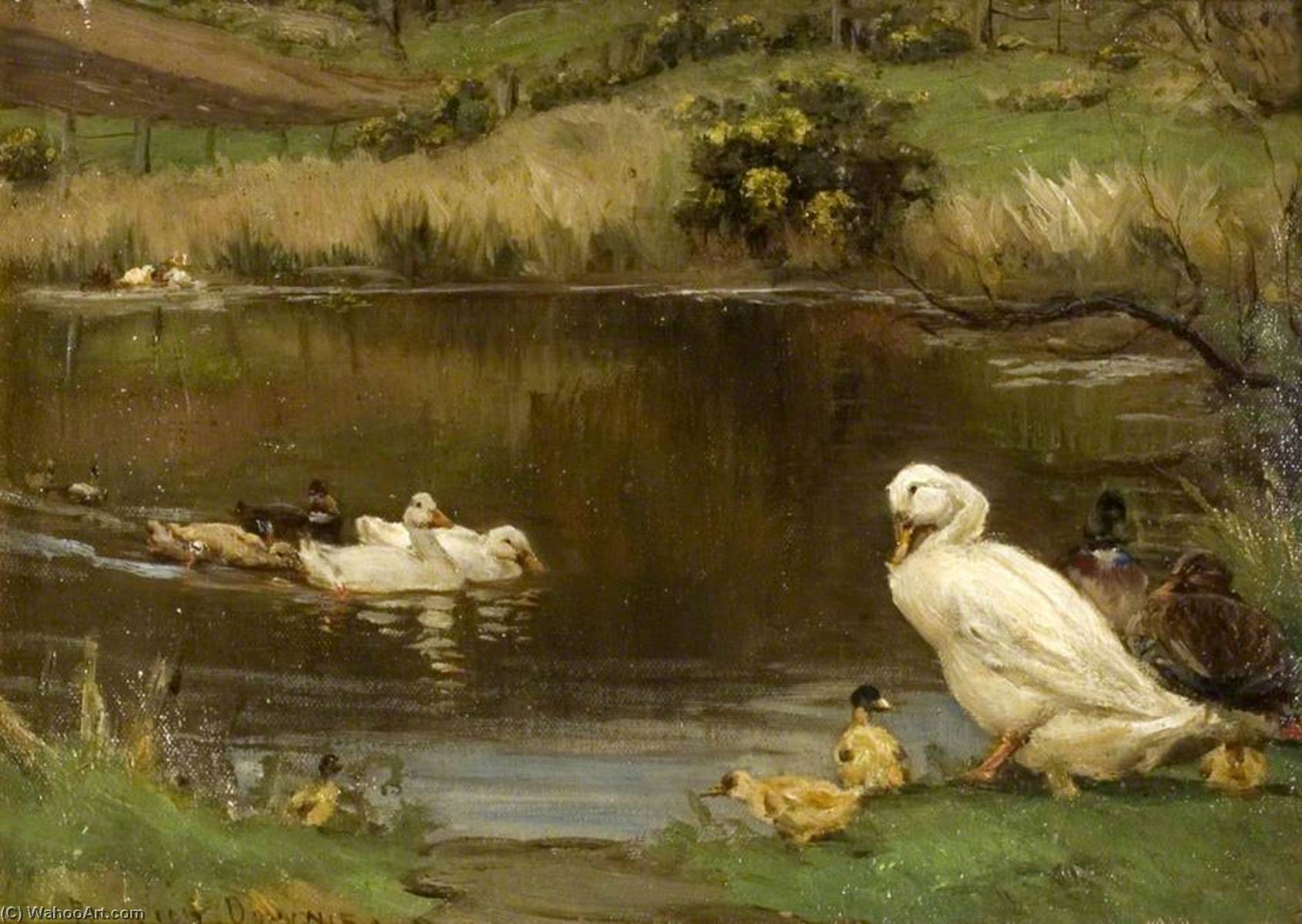 Wikioo.org - The Encyclopedia of Fine Arts - Painting, Artwork by Patrick Downie - Ducks and Ducklings on Pond