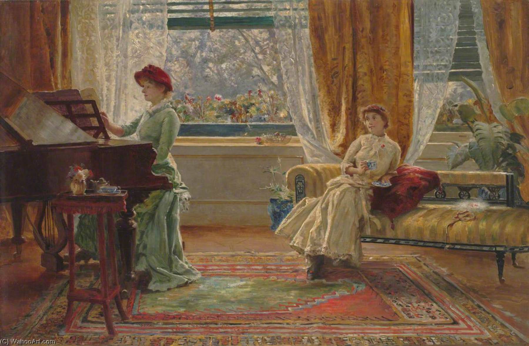 Wikioo.org - The Encyclopedia of Fine Arts - Painting, Artwork by Arthur Trevor Haddon - An Interior with Two Women
