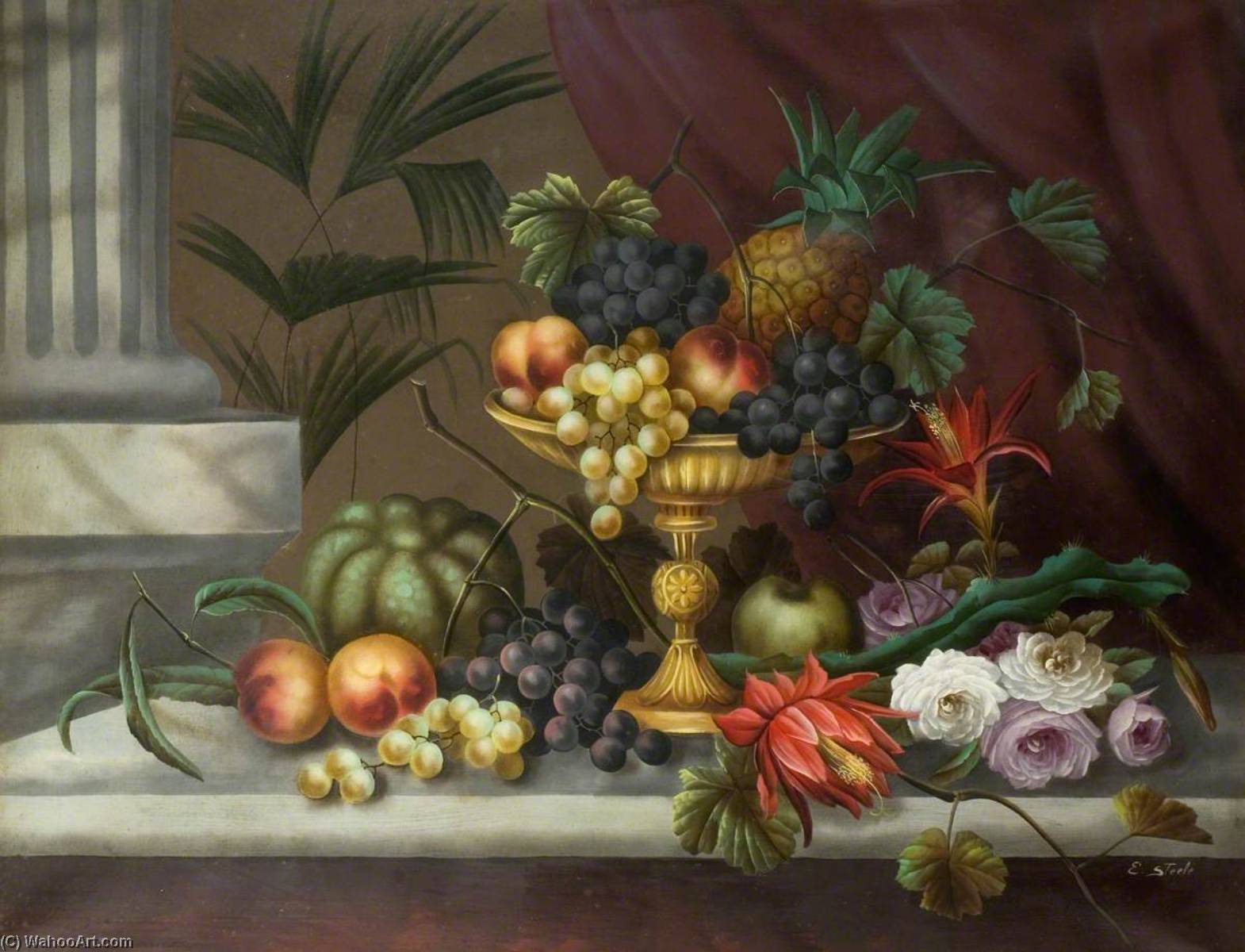 Wikioo.org - The Encyclopedia of Fine Arts - Painting, Artwork by Edwin Steele - Still Life of Flowers and Fruit