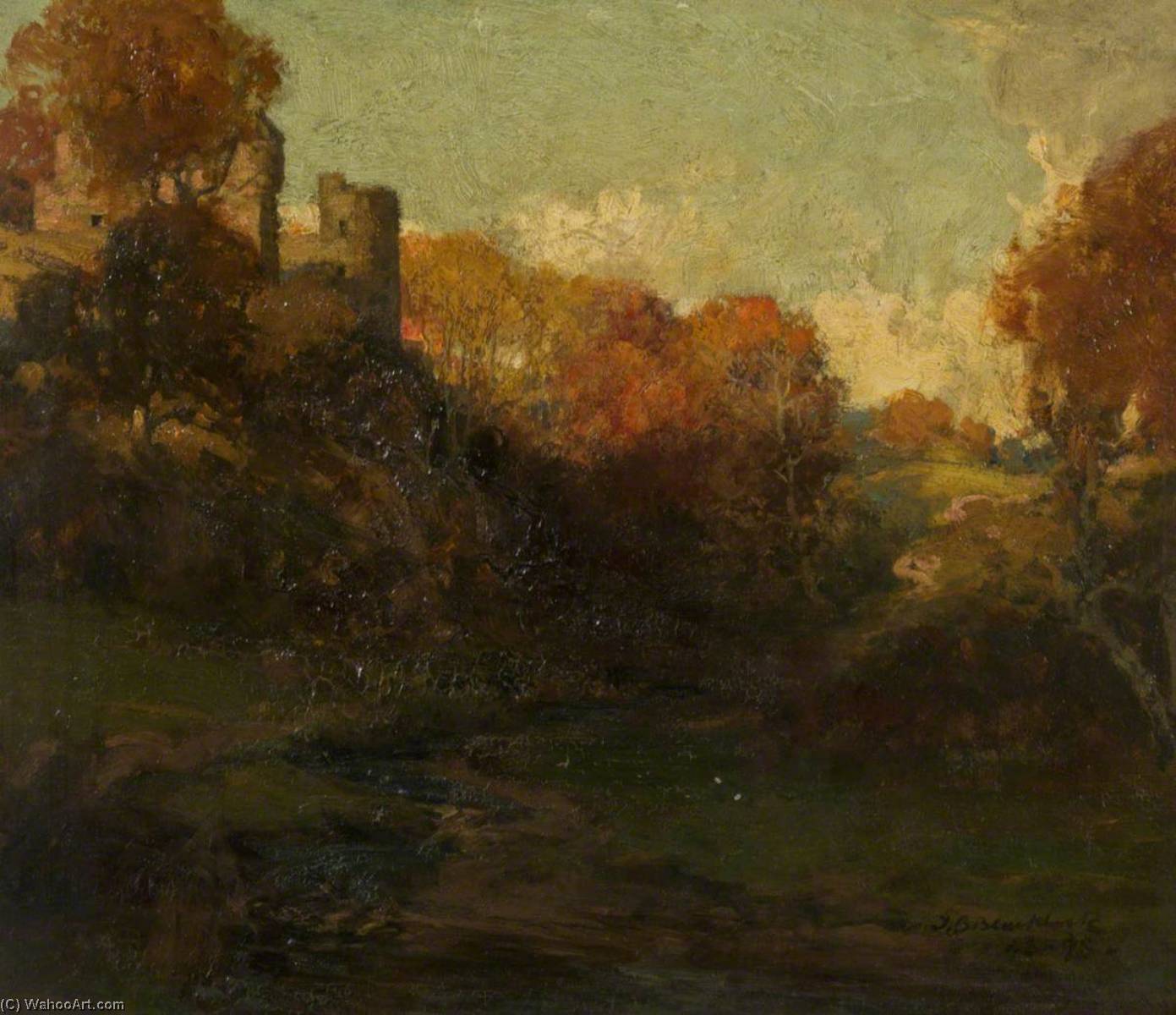 WikiOO.org - Encyclopedia of Fine Arts - Målning, konstverk Thomas Bromley Blacklock - Landscape with a Castle