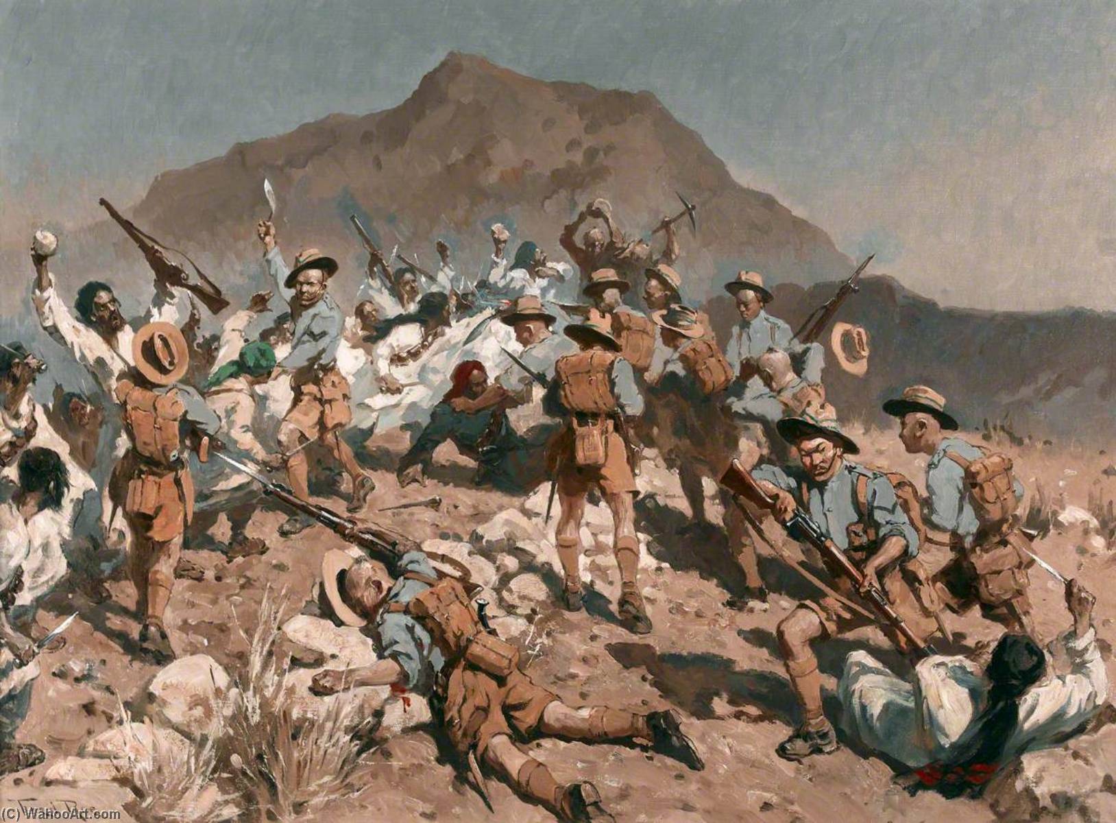 Wikioo.org - The Encyclopedia of Fine Arts - Painting, Artwork by Fred Roe - 2nd Battalion 5th Gurkha Rifles at Ahnai Tangi, North West Frontier, India, 14 January 1920