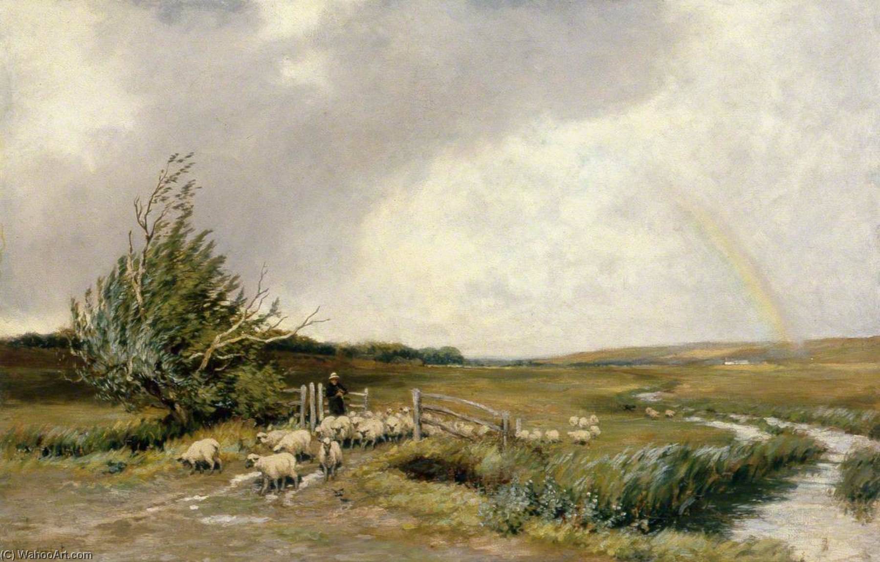 WikiOO.org - Encyclopedia of Fine Arts - Malba, Artwork Clement Lambert - Landscape with a Rainbow and Sheep
