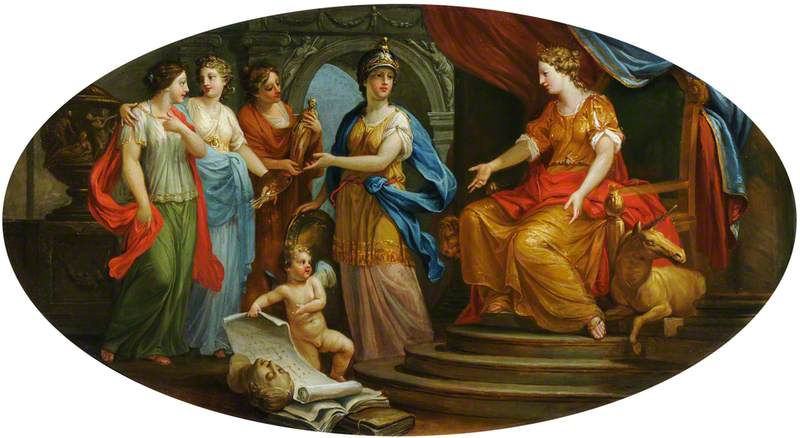 Wikioo.org - The Encyclopedia of Fine Arts - Painting, Artwork by Antonio Zucchi - Minerva Presenting the Personifications of the Arts of Painting, Gardening, Sculpture and Architecture to Britannia