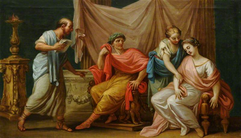 Wikioo.org - สารานุกรมวิจิตรศิลป์ - จิตรกรรม Antonio Zucchi - Virgil Reading the Aeneid to the Emperor Augustus, His Wife Livia and His Fainting Sister, Octavia