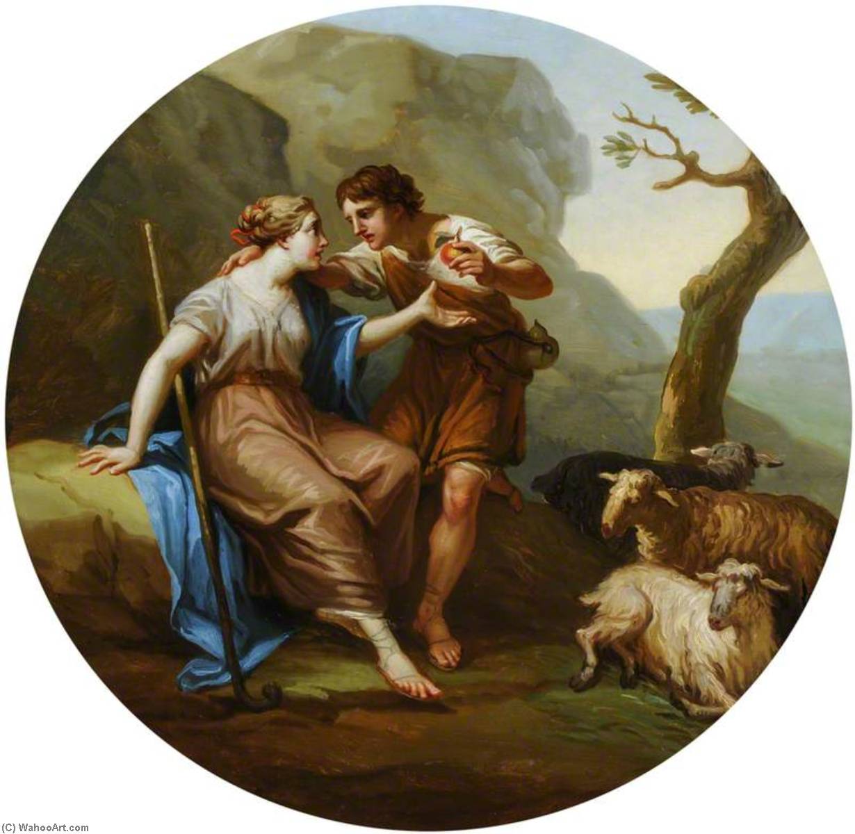 Wikioo.org - The Encyclopedia of Fine Arts - Painting, Artwork by Antonio Zucchi - Daphnis Giving an Apple to Chloe