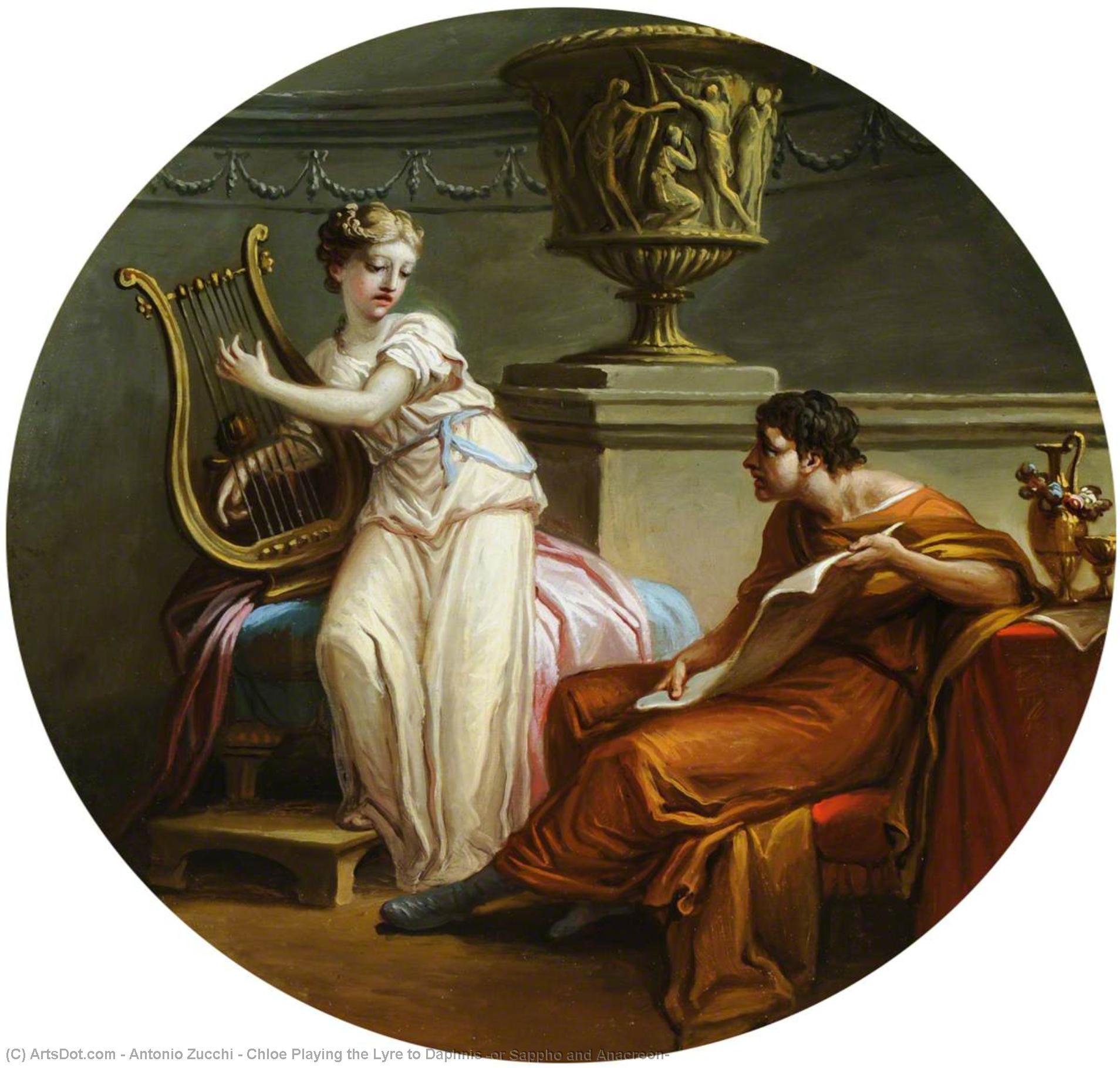 Wikioo.org - The Encyclopedia of Fine Arts - Painting, Artwork by Antonio Zucchi - Chloe Playing the Lyre to Daphnis (or Sappho and Anacreon)