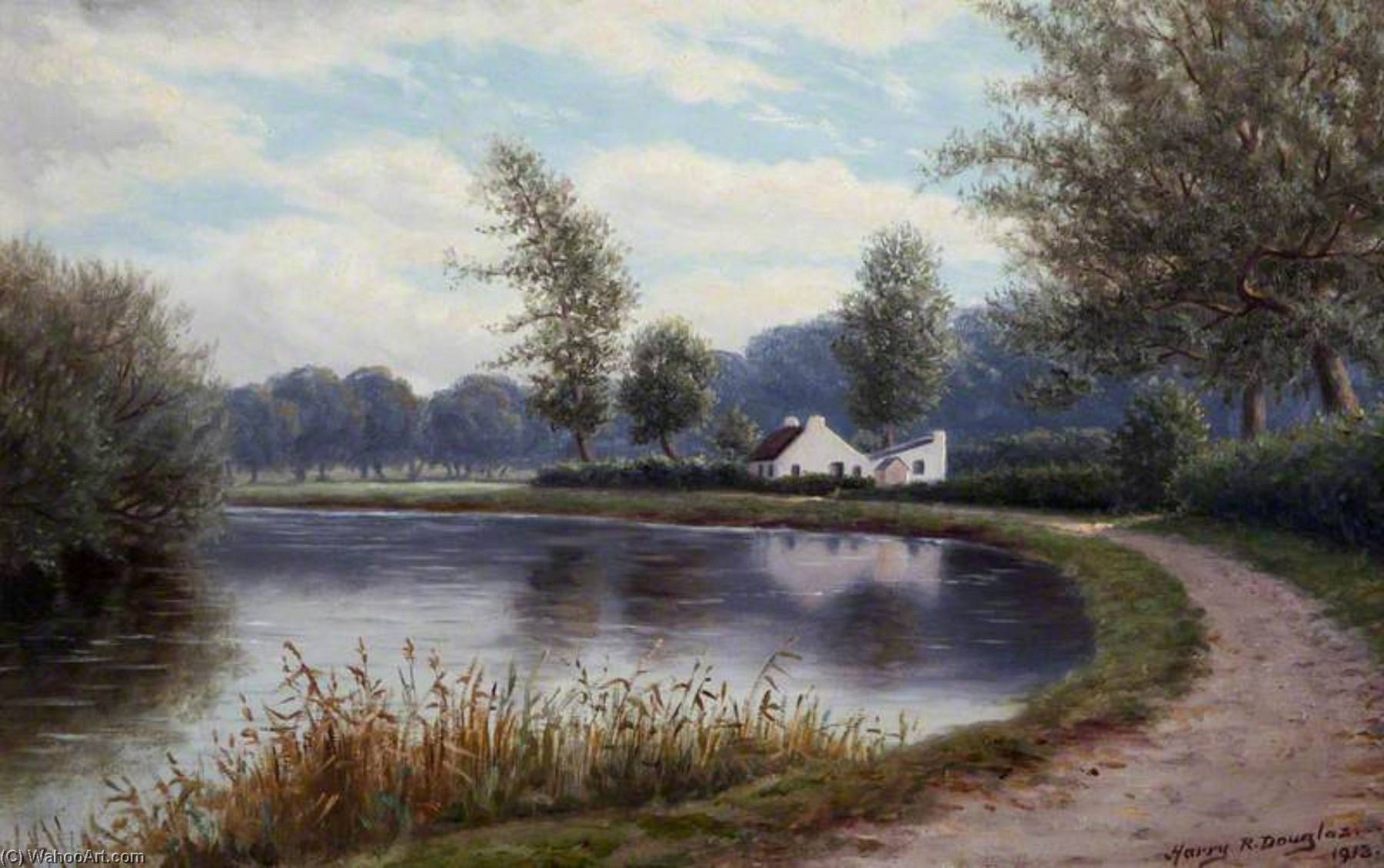 Wikioo.org - The Encyclopedia of Fine Arts - Painting, Artwork by Harry R Douglas - View of Molly Ward's Cottage, River Lagan