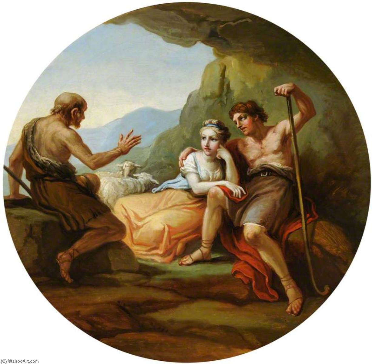 Wikioo.org - The Encyclopedia of Fine Arts - Painting, Artwork by Antonio Zucchi - Philetus Explaining Love to Daphnis and Chloe