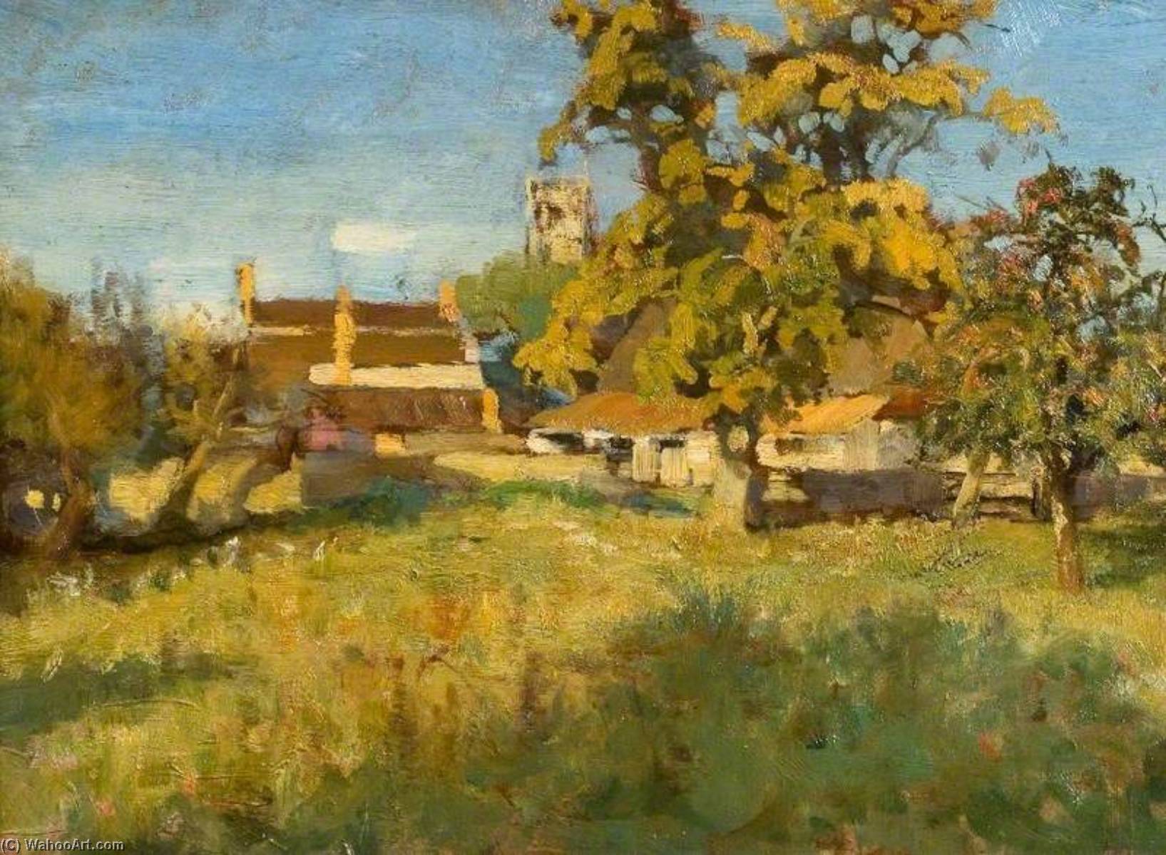 Wikioo.org - The Encyclopedia of Fine Arts - Painting, Artwork by Norman Hirst - Landscape with Church