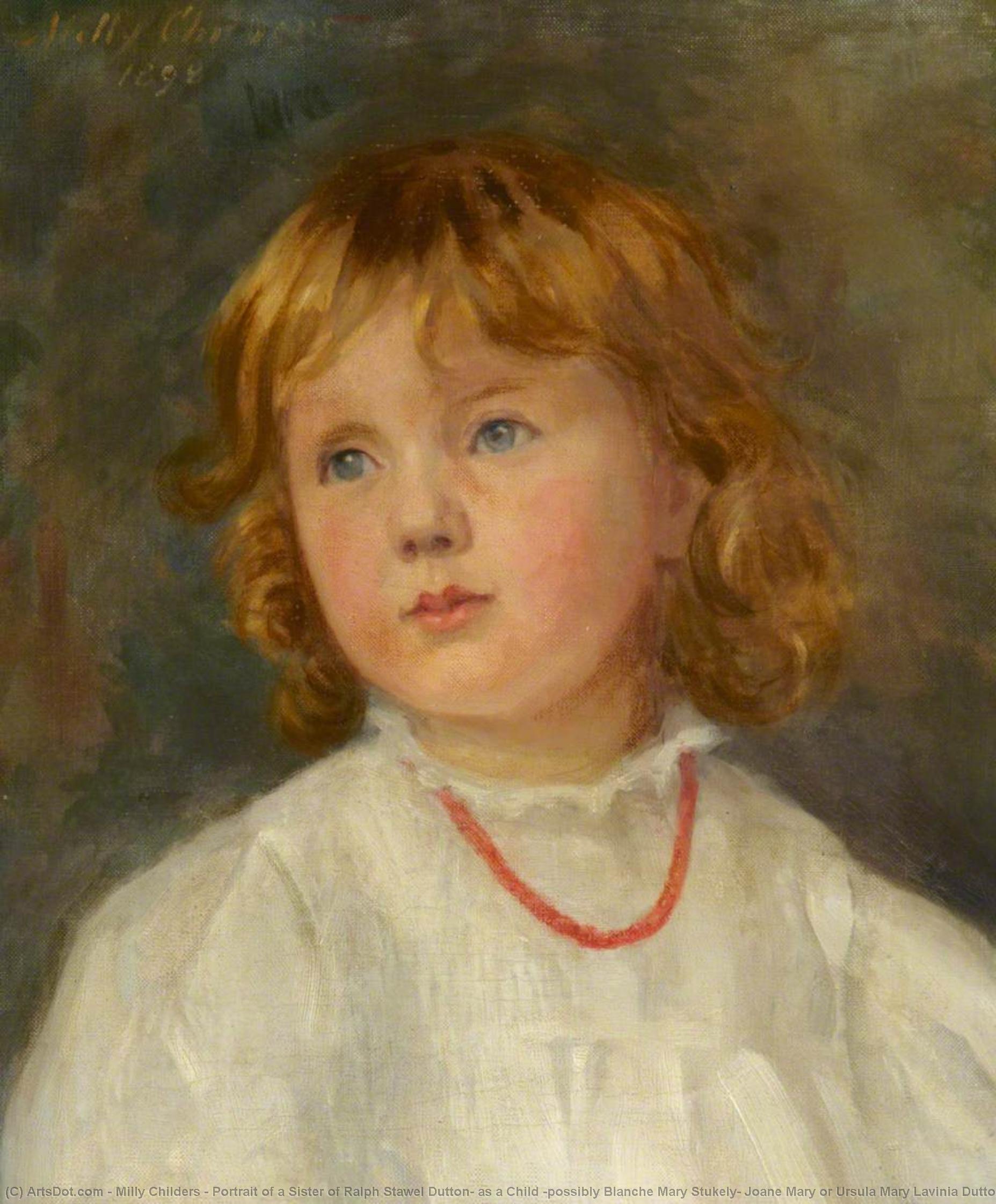 Wikioo.org - The Encyclopedia of Fine Arts - Painting, Artwork by Milly Childers - Portrait of a Sister of Ralph Stawel Dutton, as a Child (possibly Blanche Mary Stukely, Joane Mary or Ursula Mary Lavinia Dutton, b.1896)