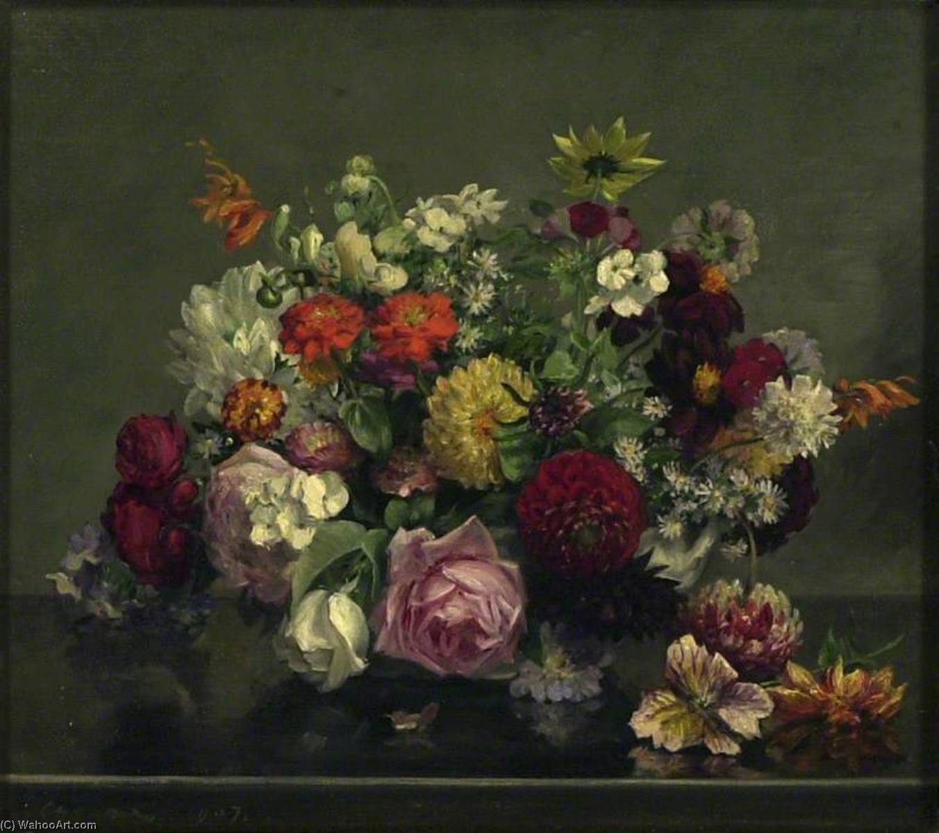 Wikioo.org - The Encyclopedia of Fine Arts - Painting, Artwork by Gerard Chowne - Still Life A Bowl of mixed Flowers
