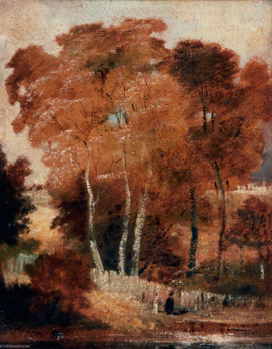 WikiOO.org - Encyclopedia of Fine Arts - Målning, konstverk Joseph Clover - Landscape with Birches and a Pond