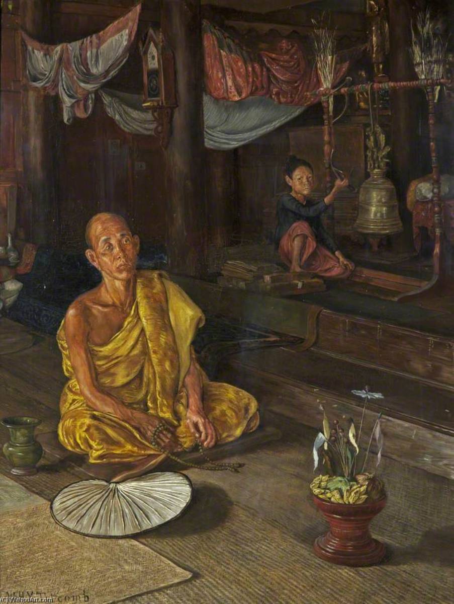 Wikioo.org - The Encyclopedia of Fine Arts - Painting, Artwork by William Holt Yates Titcomb - A Burmese Priest The Call to Prayer