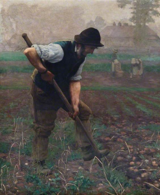 Wikioo.org - The Encyclopedia of Fine Arts - Painting, Artwork by Thomas Frederick Mason Sheard - A Man Digging Potatoes