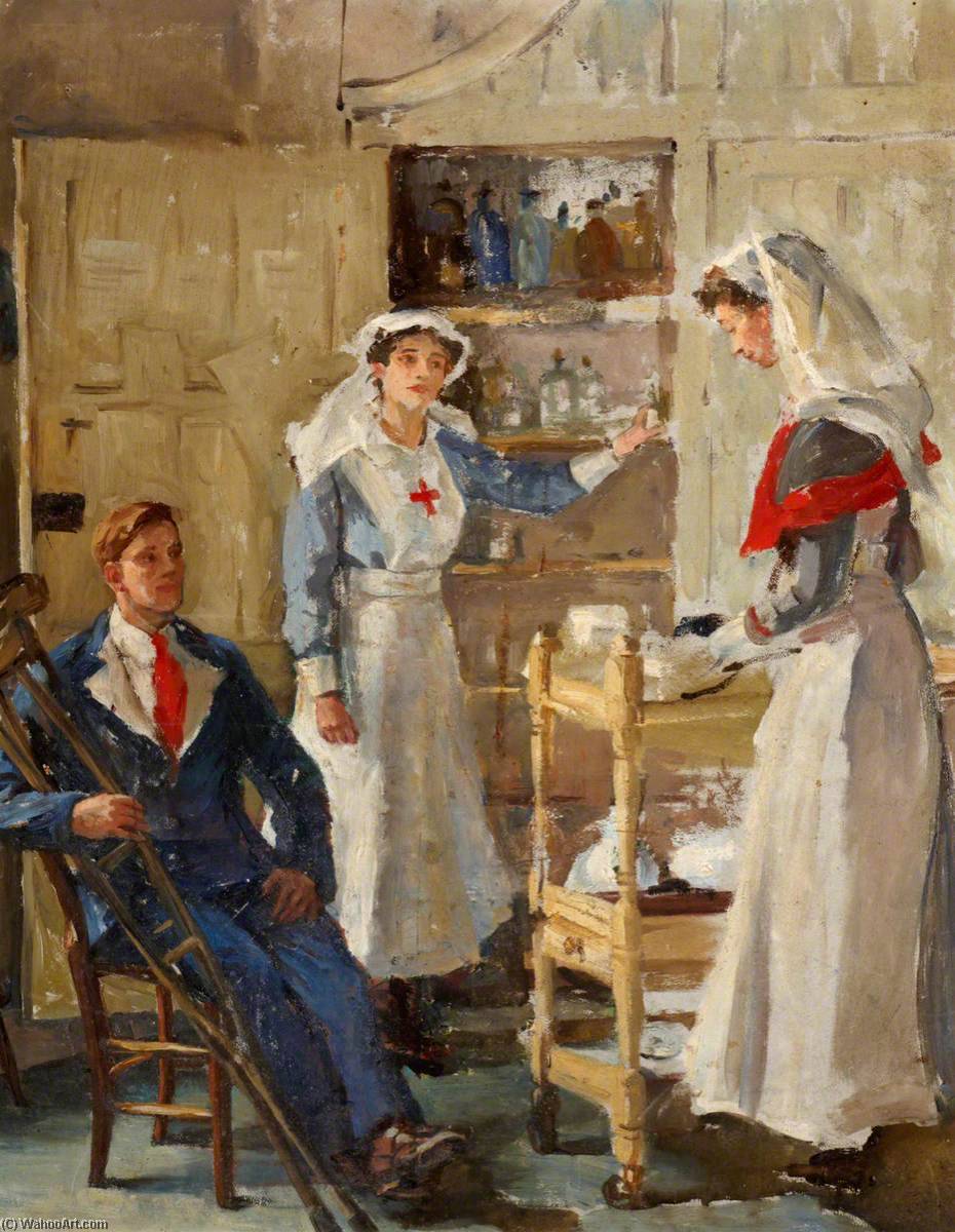 Wikioo.org - The Encyclopedia of Fine Arts - Painting, Artwork by Marion Saumarez - Interior of Shrubland Park Hospital, Barham, Suffolk, Showing Staff and a Patient