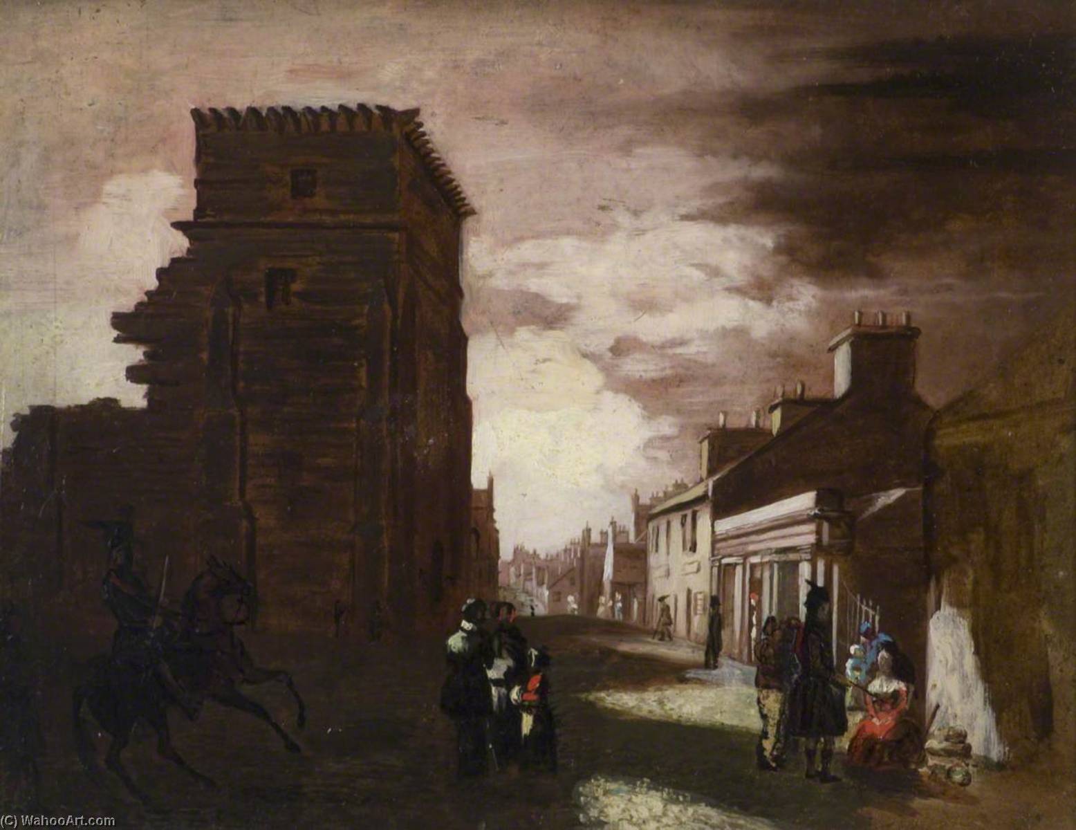 Wikioo.org - The Encyclopedia of Fine Arts - Painting, Artwork by Patrick Allan Fraser - A Scene from 'The Antiquary' (Arbroath High Street)