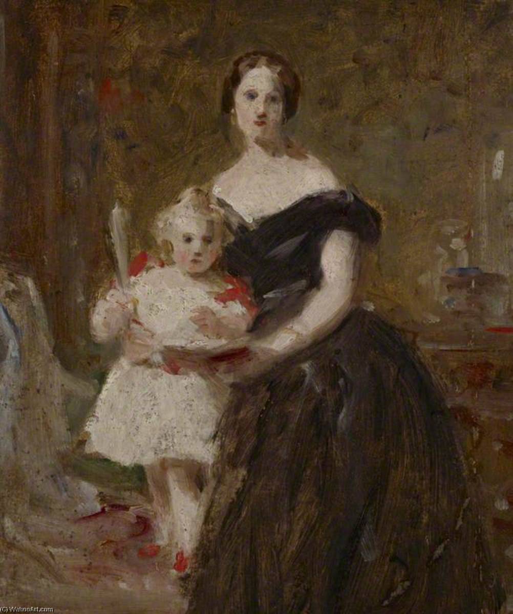 Wikioo.org - The Encyclopedia of Fine Arts - Painting, Artwork by Daniel Macnee - Portrait Study of a Lady and a Child in an Interior