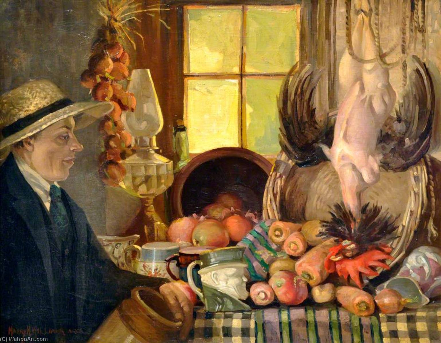 Wikioo.org - The Encyclopedia of Fine Arts - Painting, Artwork by Harry Hughes Williams - Self Portrait with Still Life