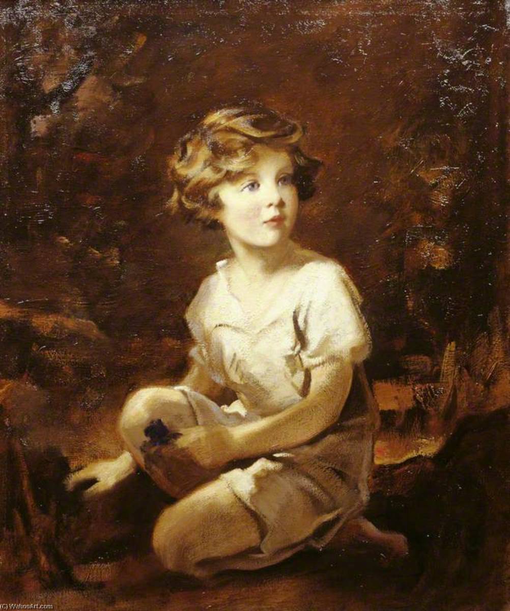 Wikioo.org - The Encyclopedia of Fine Arts - Painting, Artwork by Edmond Brock - Lady Mairi Stewart (1921–2009), Later Lady Mairi Bury, Aged Four, Kneeling by a Tree