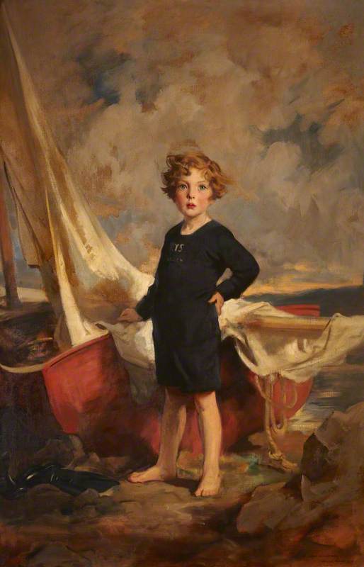Wikioo.org - The Encyclopedia of Fine Arts - Painting, Artwork by Edmond Brock - Lady Mairi Stewart (1921–2009), Later Lady Mairi Bury, as a Little Girl, with a Boat