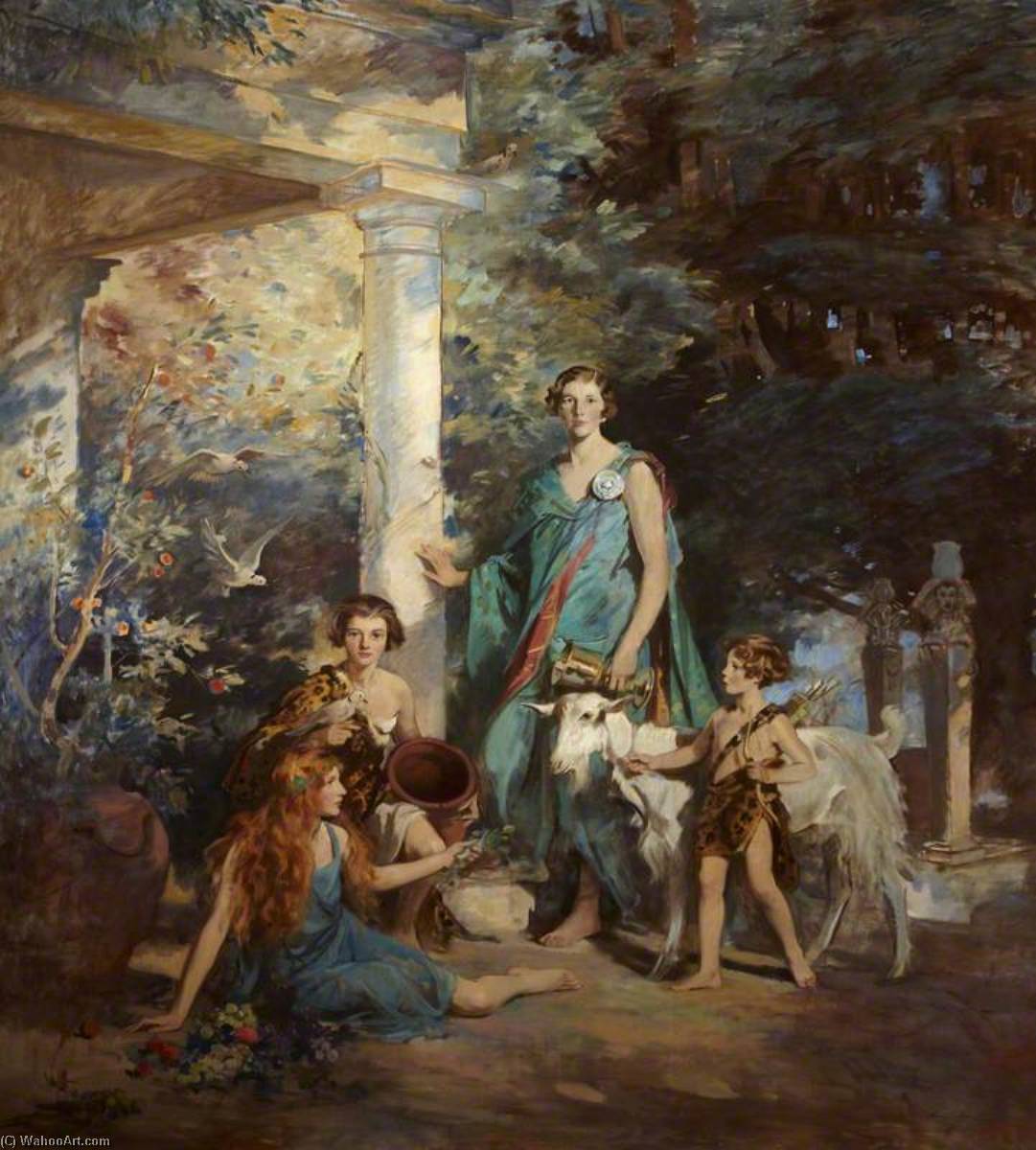 Wikioo.org - The Encyclopedia of Fine Arts - Painting, Artwork by Edmond Brock - 'Circe and the Sirens' A Group Portrait of the Honourable Edith Chaplin (1878–1959), Marchioness of Londonderry, and Her Three Youngest Daughters, Lady Margaret Frances Anne Vane Tempest Stewart (1910–1966), Lady Helen Maglona Vane Tempest Stewart (1911–1