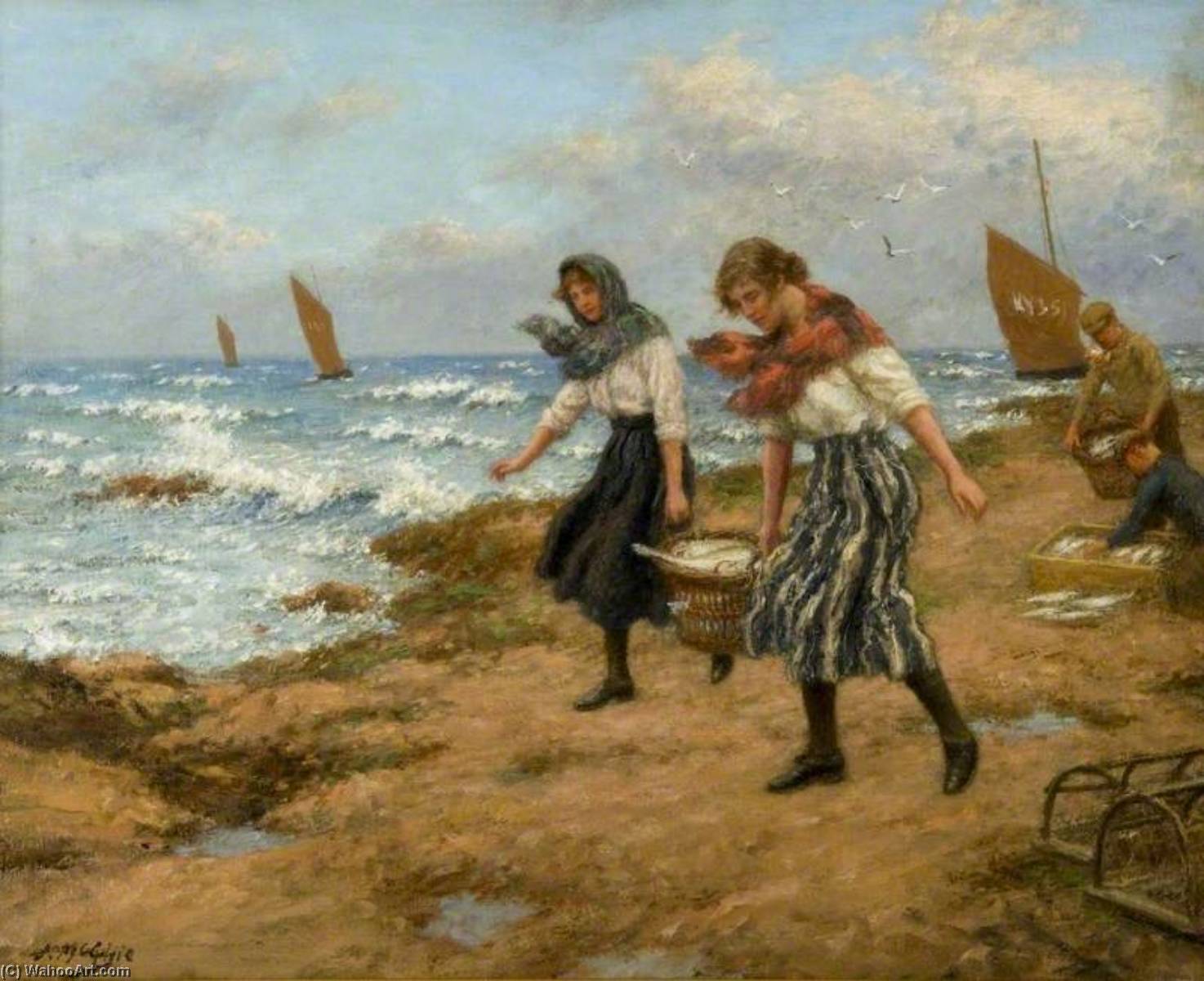 Wikioo.org - The Encyclopedia of Fine Arts - Painting, Artwork by John Mcghie - Fisher Girls Landing the Catch