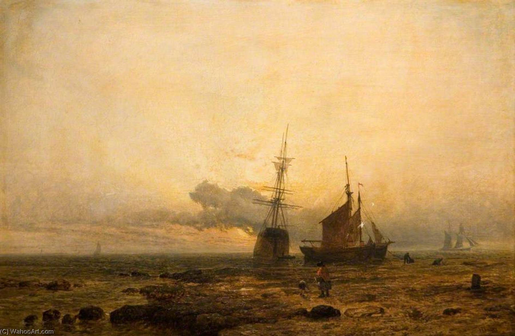 Wikioo.org - The Encyclopedia of Fine Arts - Painting, Artwork by Henry Thomas Dawson - Coast Scene, Evening