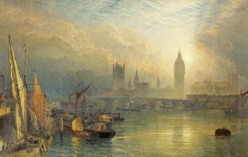 Wikioo.org - The Encyclopedia of Fine Arts - Painting, Artwork by Henry Thomas Dawson - The New Houses of Parliament and the Thames