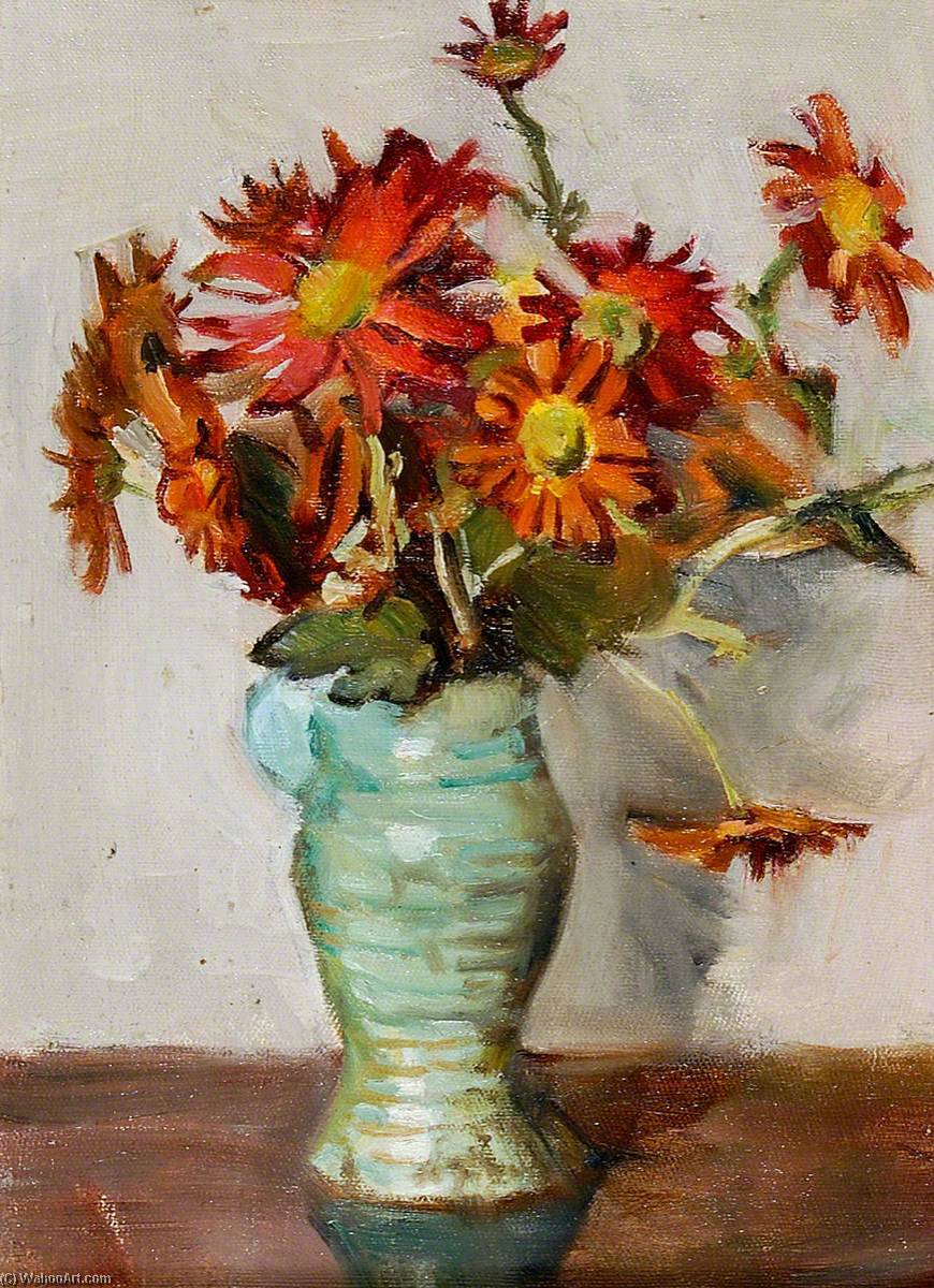 Wikioo.org - The Encyclopedia of Fine Arts - Painting, Artwork by Rose Mead - Asters in a Green Vase
