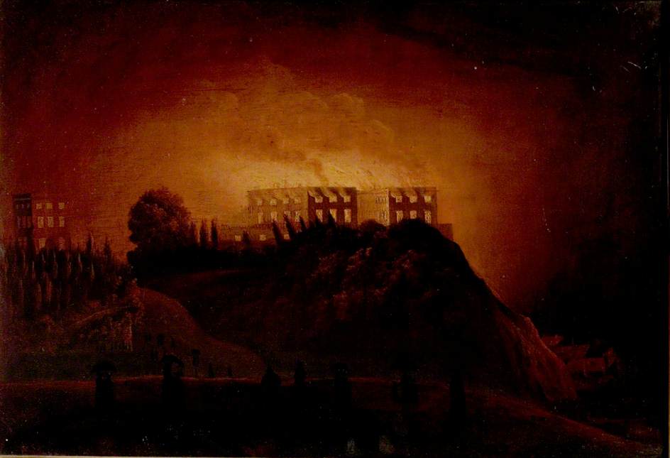 Wikioo.org - The Encyclopedia of Fine Arts - Painting, Artwork by Henry Thomas Dawson - Nottingham Castle on Fire, 10 October 1831