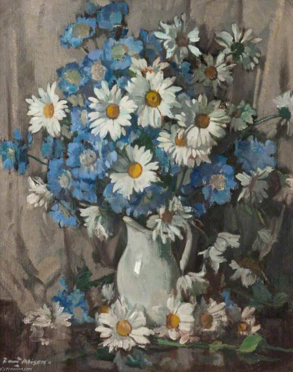 Wikioo.org – La Enciclopedia de las Bellas Artes - Pintura, Obras de arte de David Alison - azul y Blanco  flores