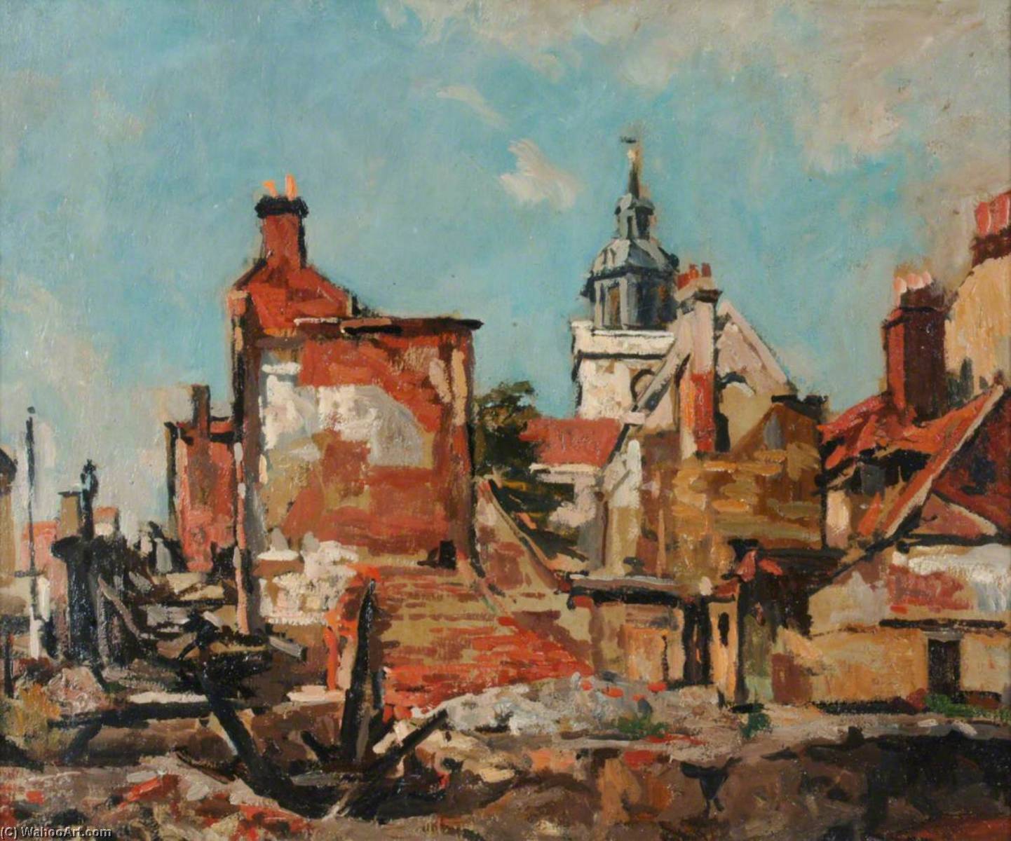 Wikioo.org - The Encyclopedia of Fine Arts - Painting, Artwork by Edward Robert King - Cathedral amongst the Ruins in the High Street