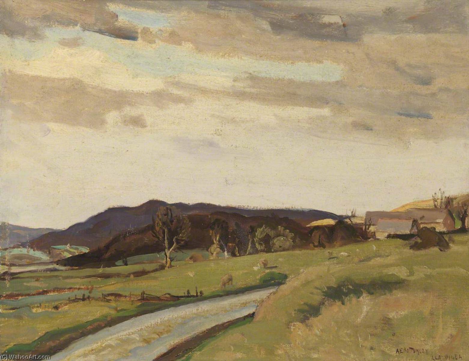 Wikioo.org - The Encyclopedia of Fine Arts - Painting, Artwork by Albert Ernest Bottomley - A Welsh Landscape, Llandigla, near Llangollen (recto)