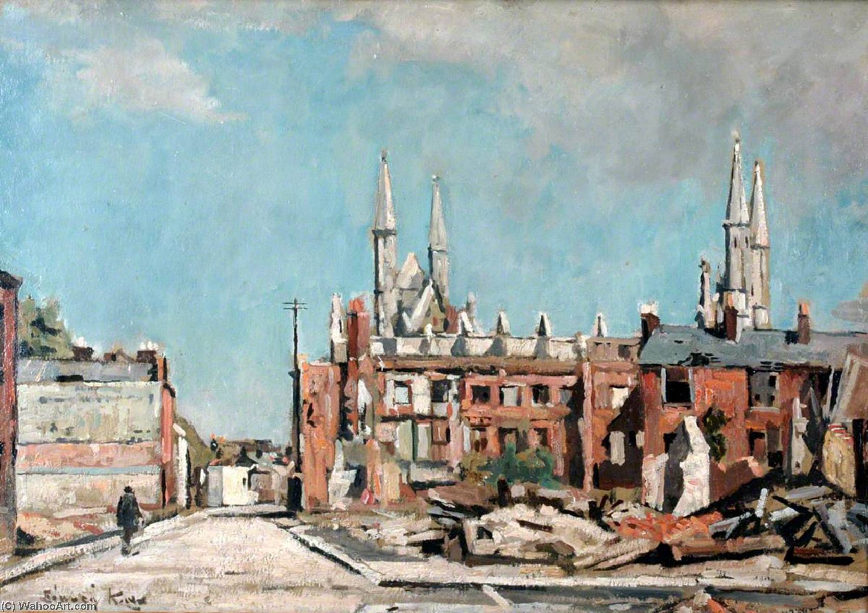 Wikioo.org - The Encyclopedia of Fine Arts - Painting, Artwork by Edward Robert King - St Paul's Road and St Paul's Church, Portsmouth