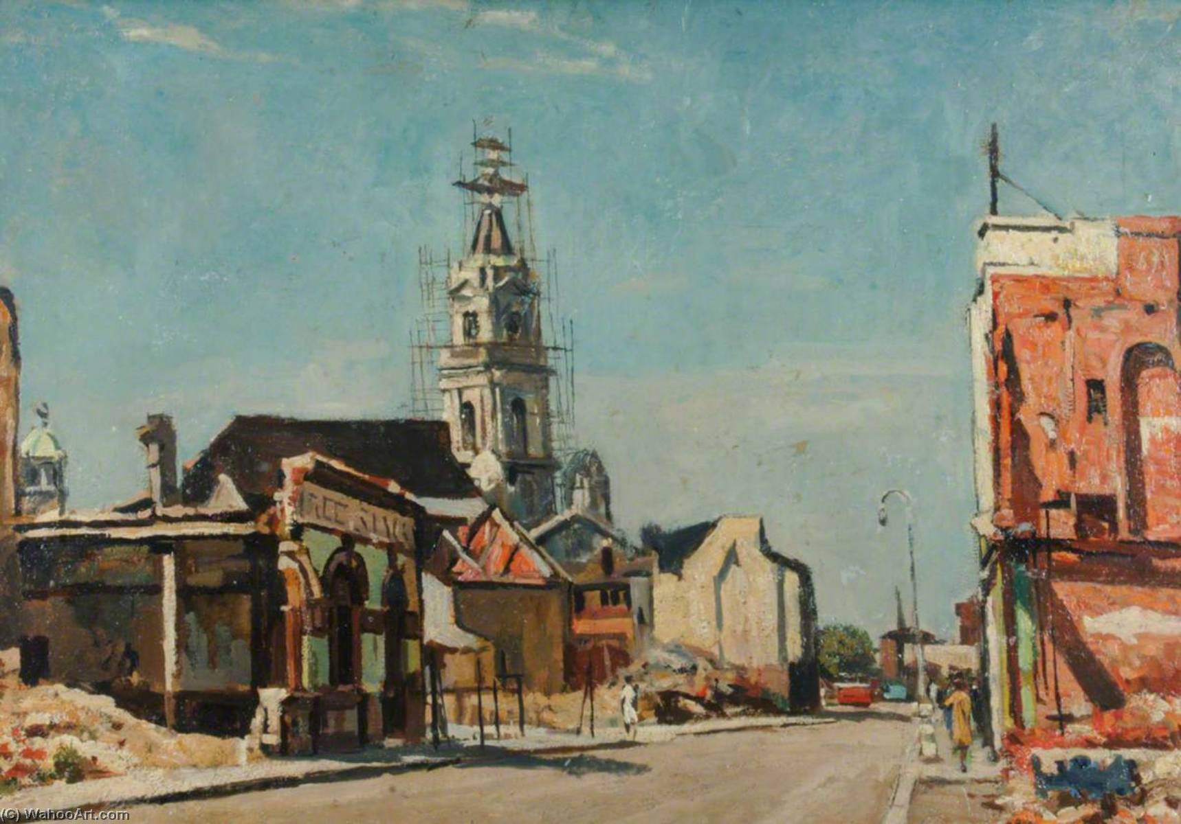 Wikioo.org - The Encyclopedia of Fine Arts - Painting, Artwork by Edward Robert King - Surrey Street, the Guildhall, Portsmouth