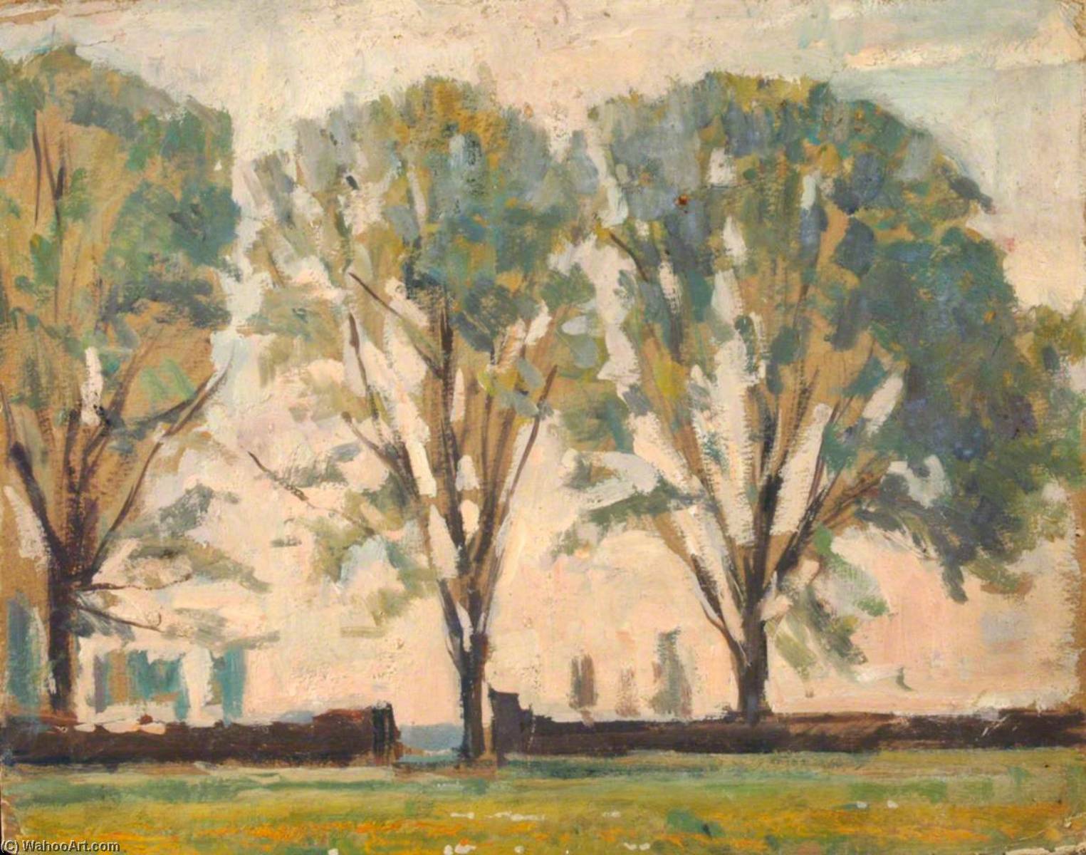 Wikioo.org - The Encyclopedia of Fine Arts - Painting, Artwork by Edward Robert King - Trees by a Wall
