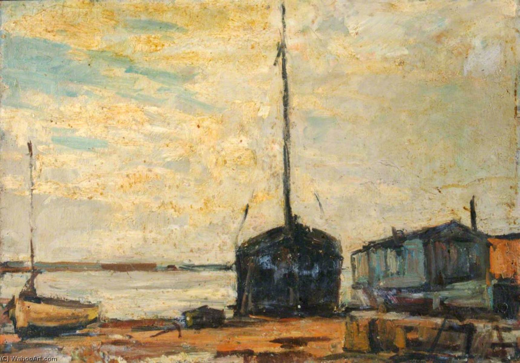 Wikioo.org - The Encyclopedia of Fine Arts - Painting, Artwork by Edward Robert King - Houseboats at Milton, No.7