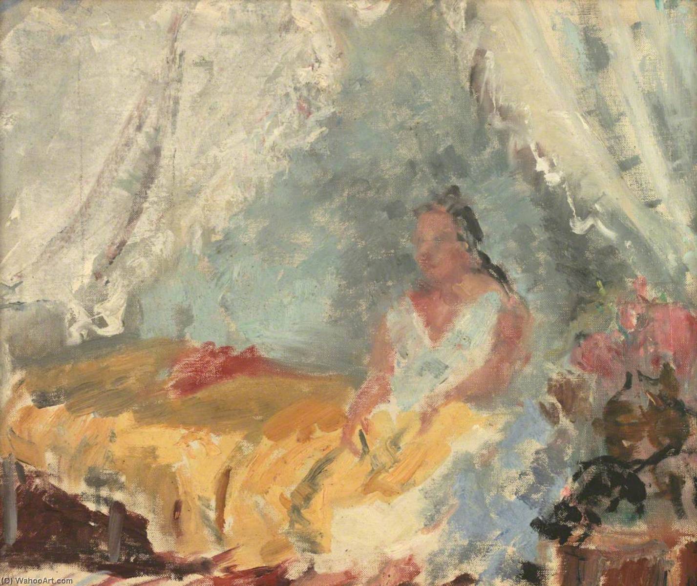 Wikioo.org - The Encyclopedia of Fine Arts - Painting, Artwork by Ursula Tyrwhitt - Woman Sitting on a Bed