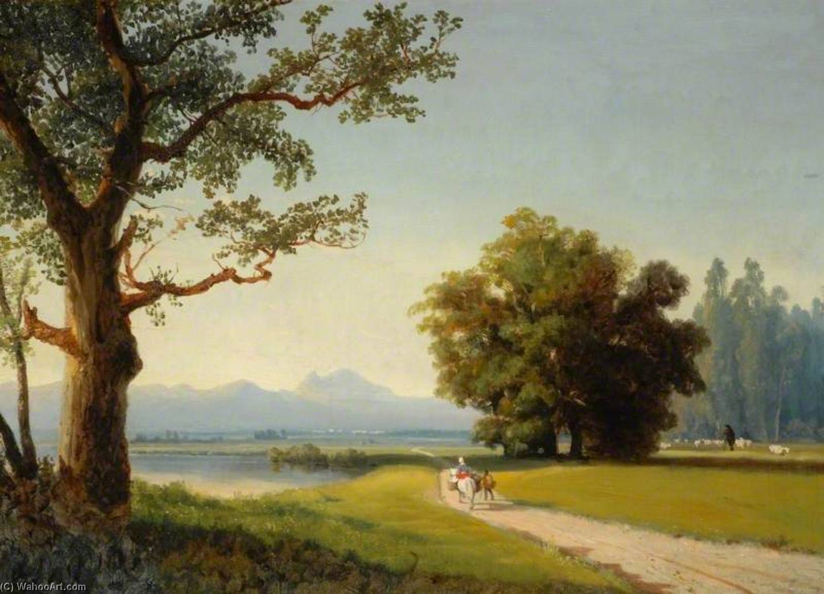 Wikioo.org - The Encyclopedia of Fine Arts - Painting, Artwork by Joséphine Bowes - Landscape with Trees, a Mountain in the Distance