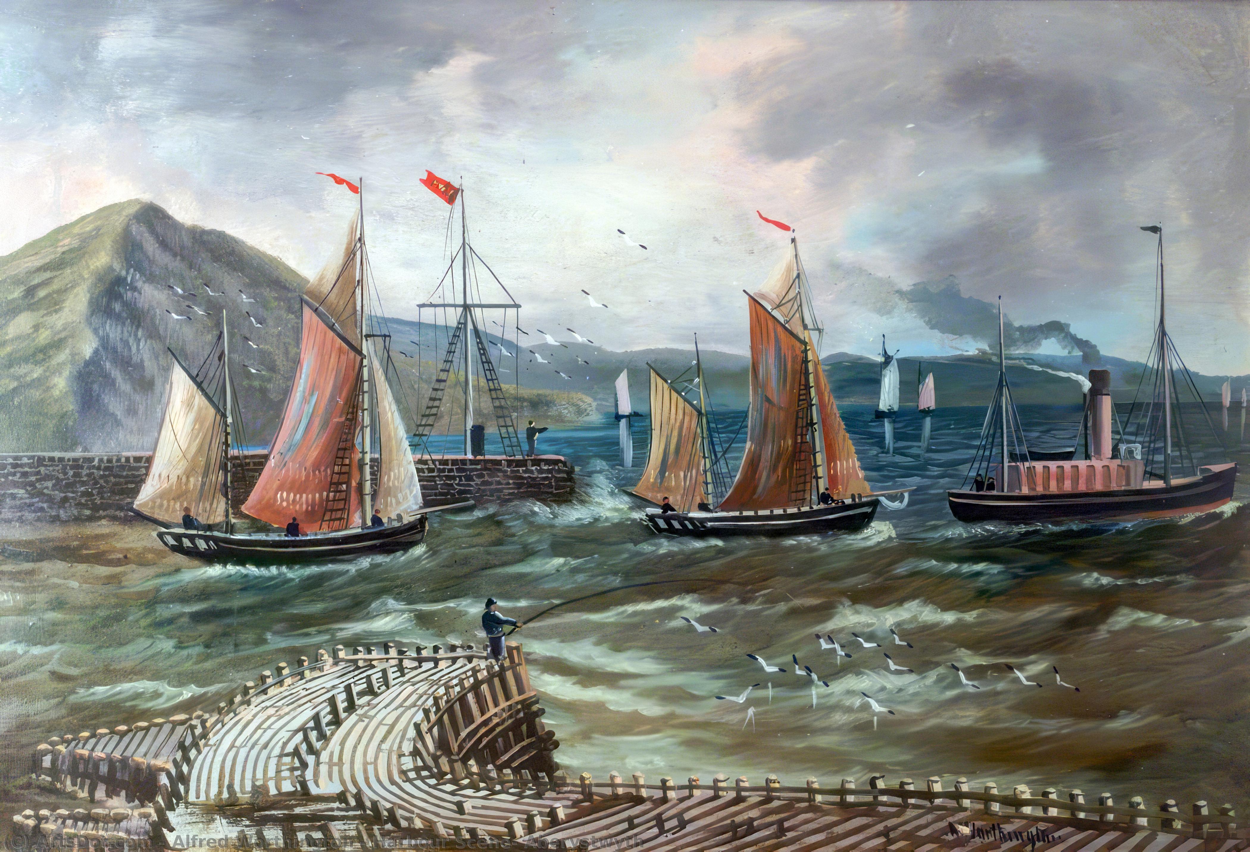 Wikioo.org - The Encyclopedia of Fine Arts - Painting, Artwork by Alfred Worthington - Harbour Scene, Aberystwyth