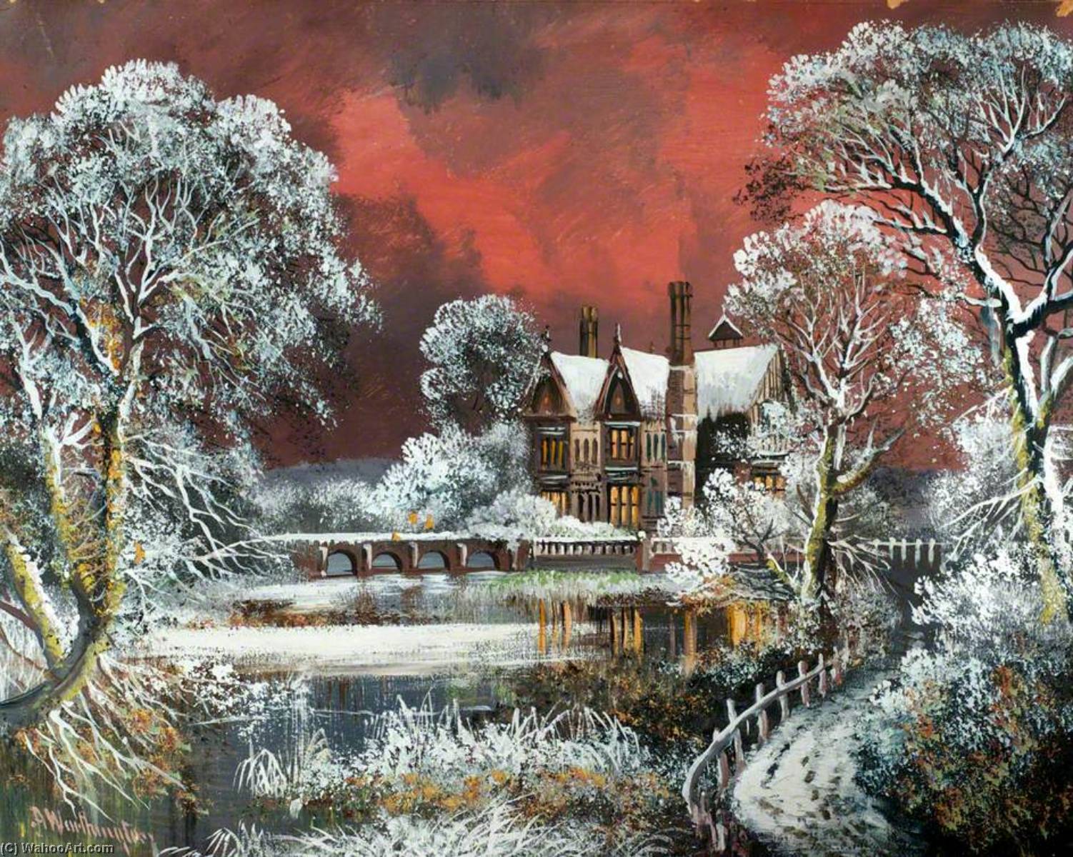 Wikioo.org - The Encyclopedia of Fine Arts - Painting, Artwork by Alfred Worthington - Mansion in the Snow