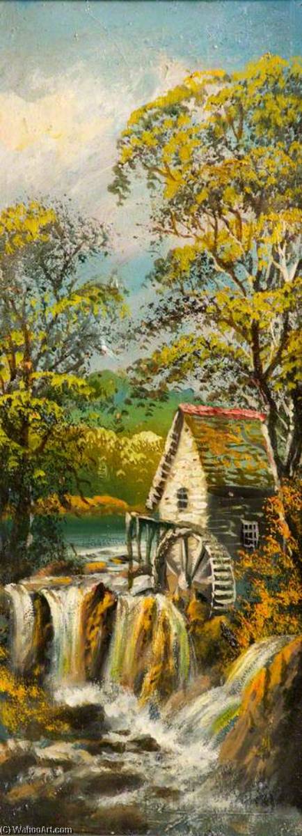 Wikioo.org - The Encyclopedia of Fine Arts - Painting, Artwork by Alfred Worthington - River Scene, Mill, Millwheel and River
