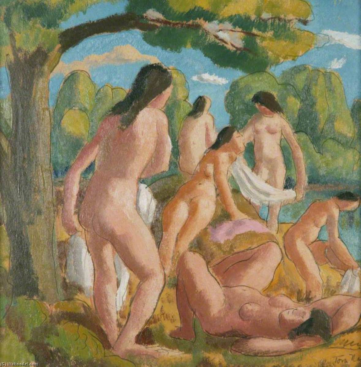 WikiOO.org - Encyclopedia of Fine Arts - Maleri, Artwork Thomas Saunders Nash - Bathers, 1926
