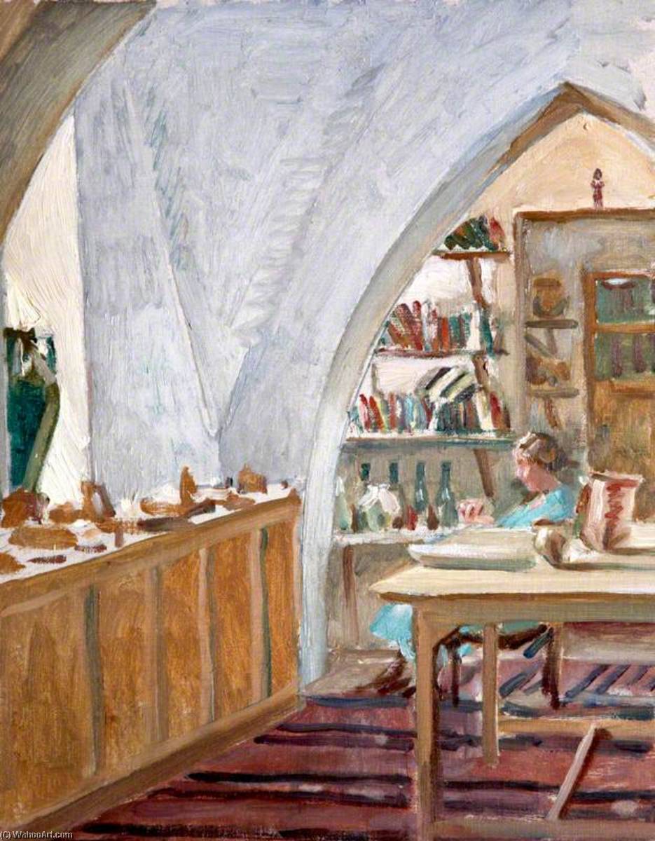 Wikioo.org – La Enciclopedia de las Bellas Artes - Pintura, Obras de arte de Dora Altounyan - agatha christie ( 1890–1976 ) , Sentada , Rodeado por objetos